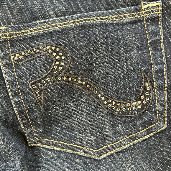 Dark Denim Rock & Republic Low Rise Bootcut Jeans With Crystal Pockets Sz 10 - Picture 13 of 15